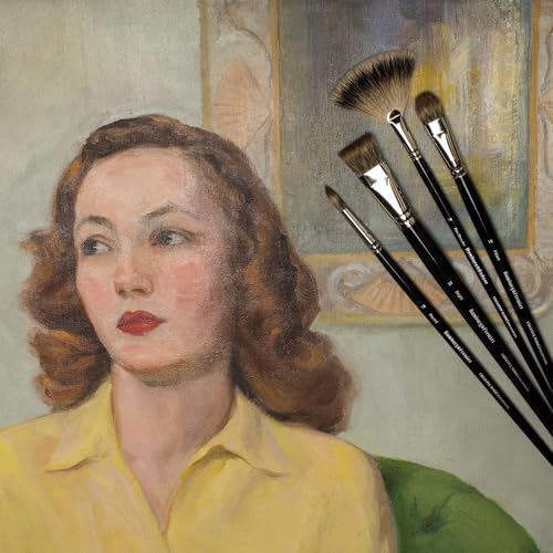 Creative Mark Artist Hamburg Premier Long Handle Paintbrush - Professional Quality Synthetic Blend Mongoose Hair Mimic - for Oil Paints, Acrylic, and Alkyds - Single, Size 2 Fan