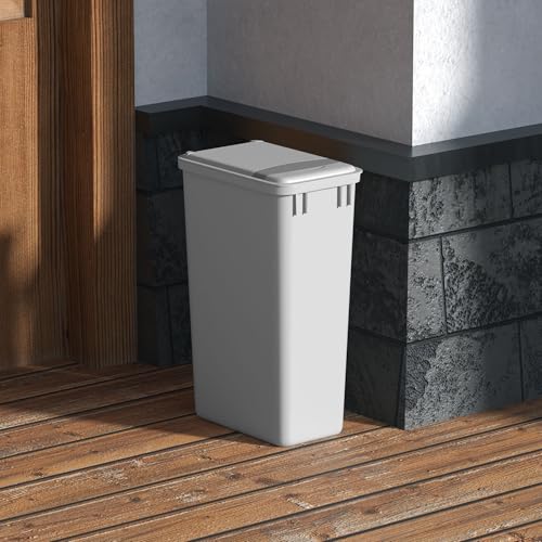 Dowell 50Qt Waste Trash Container, 13Gal, Plastic, Stackable, for Kitchen/Bathroom/Office, Tall Trash Can 22-3/8"H (Grey 4000 50 04-2 Pack)