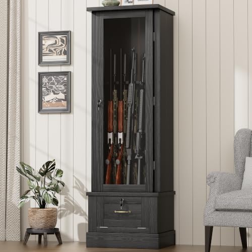 kepptory Wood Gun Safe for 10 Long Rifles and Pistols with Mechanical Lock