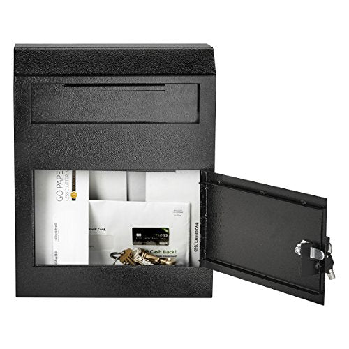 AdirOffice Heavy Duty Secured Safe Drop Box - Suggestion Box - Locking Mailbox - Key Drop Box - Wall Mounted Mail Box - Safe Lock Box - Ballot Box - Donation Box (Black)