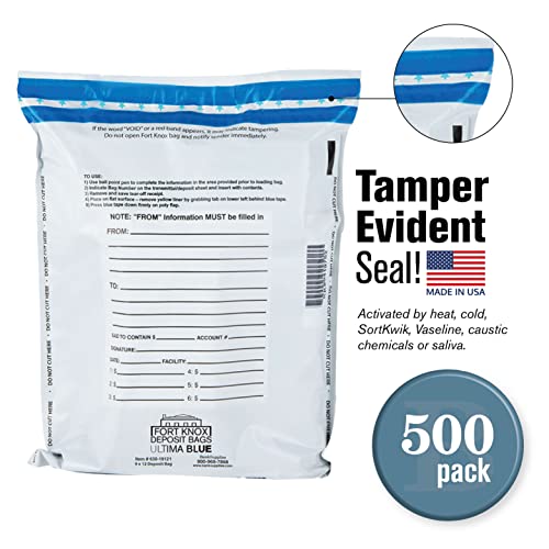 BankSupplies Ultima Blue Dual Pocket White Deposit Bags, Pack of 500-15W x 20H - Tamper Evident Tape and Captive Flap Closure