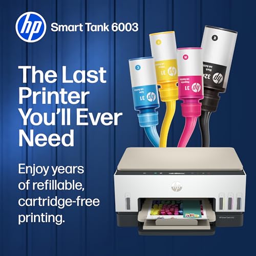 HP Smart Tank 6003 Wireless All-in-One Ink Tank Printer, Scanner, Copier with up to 3 Years of Ink Included, Best-for-Home, Cartridge-Free Refillable, AI-Capable (9B5C8A)