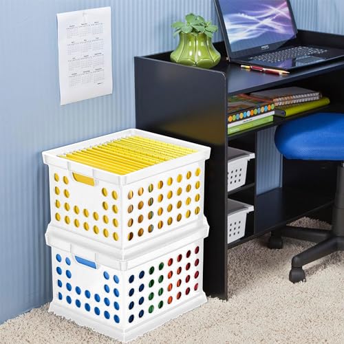 Sterilite Storage Crate Bin File Organizer for Home & Office,White, 18-Pack