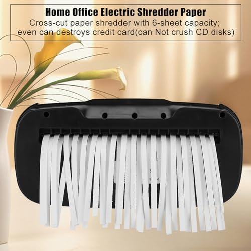 6-Sheet Strip Cut Paper, Office Shredders for Home Micro-Cut Commercial Paper Machine Portable Credit Card with 2.6 Gallons/10L Wastebasket, Black
