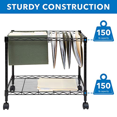 Mount-It! Rolling File Cart with Locking Casters, Mobile Filing Cabinet for Letter and Legal Size Folders, Commercial Grade Steel with Storage Shelf, Fits Under Desk, Black | 23" W x 13.5" D x 20" H