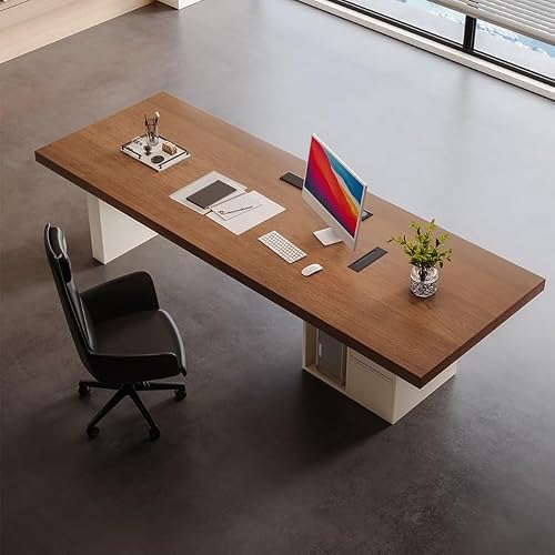 Home Office Desks Minimalist Solid Wood Small Boss Office Desk, Modern Young Manager's Office Single Desk, White Table Legs Furniture, Suitable For Work And Study Computer Table Desk(220x80x75cm)
