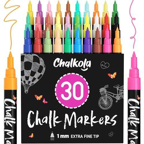 30 Extra Fine Tip Liquid Chalk Markers for Blackboard, Chalkboard, Window