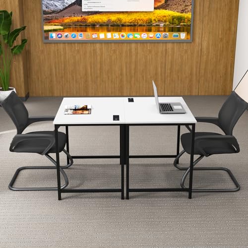 GIANTEX 5.5 FT Conference Table with Charging Station, 2 PCS 32" x 24" Rectangular Meeting Room Desk with Storage Bag & Hook, Space Saving Seminar Table, Modern Office Computer Desk for 4 People