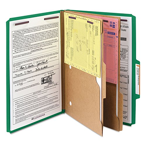 Smead 19083 Pressboard Folders with Two Pocket Dividers Legal Six-Section Green 10/Box