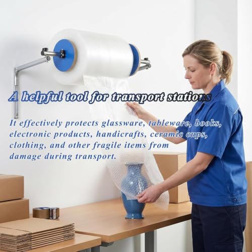 MiBoce Bubble Wrap Roll Dispenser, 40cm (15.75 in) Wall Mount Bubble Wrap Roll Holder, Easy to Install, Thickened Galvanized Pipe Material, Not Easy to Rust, for Packing Moving Shipping Protection