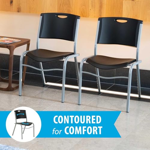 LIFETIME Stacking Chair, 4-Pack, Black Seat with Silver Steel Frame, Durable Commercial Seating