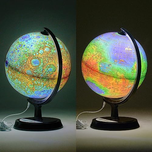 Mapsoft Guide Illuminated Topography Moon/Mars 2 Globe Set, 24cm/9.5", 2MRTI-24