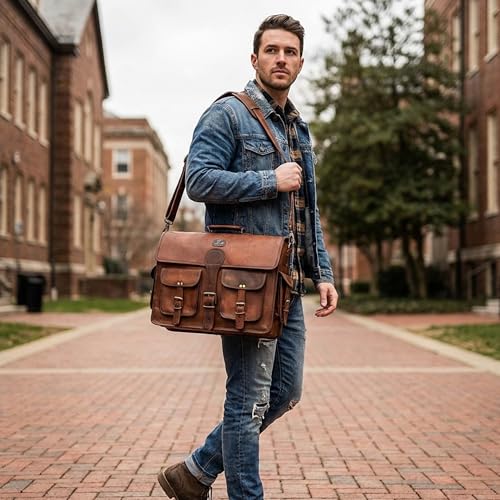 cuero Leather Messenger Bag for Men, 18 Inch Laptop Crossbody, Handmade Leather Shoulder Satchel Bag for Men, Full Grain Business Briefcase for Office/Work/Travel - Vintage Brown