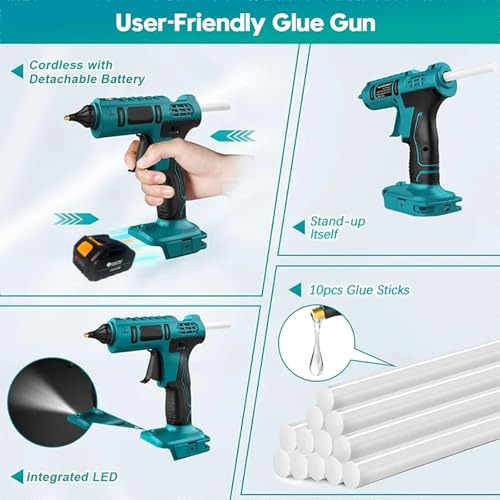 Xiaojuandm Cordless Hot Glue Gun for MK 18V Battery, 100W 250° High Temperature Industrial Mini Glue Guns Thermo Tool, for Quick Home Repairs, Arts, Crafts, DIY, Sealing,With Battery