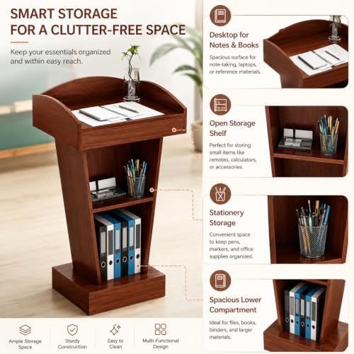 BGEDL Wooden Podium Floor Standing Speaking Lectern Church Pulpit Podium