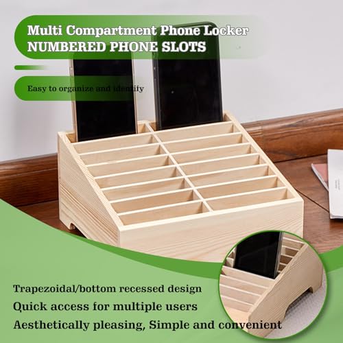 Cell Phone Holder Stand, Wooden Phone Organizer with Multiple Slots, Open Storage Rack for Classroom Office Meeting Room Desk Use(36)