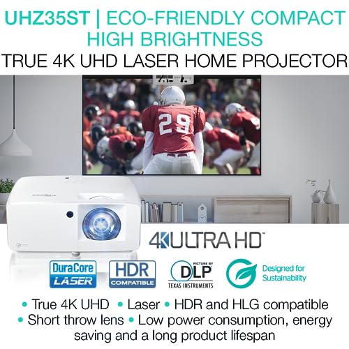 Optoma UHZ35ST Compact Short Throw Laser Projector, 4K UHD