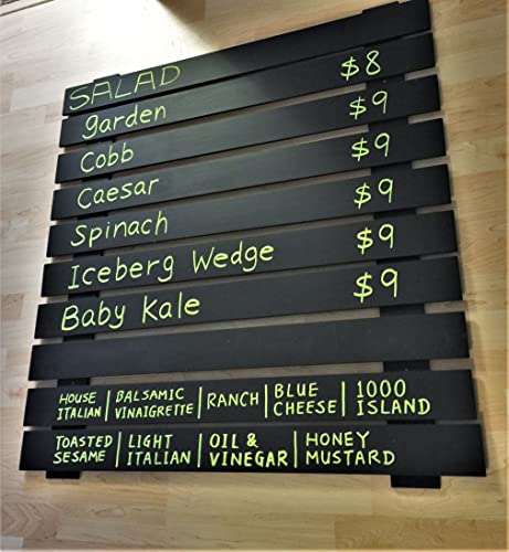 Chic, Easy Chalkboard System. 10 Peel-and-Stick REPOSITIONABLE Rows of Blackboard Slats for Restaurant Menu, Office Items, Home Schedule etc. Quick Wall Mount. for Regular & Liquid Chalk.