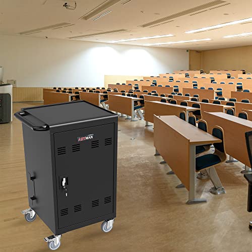 TOUPUWAN Laptop and Tablet Storage Cart, Mobile Charging Cart and Cabinet for Up to 32 Units, Screen Size Up to 16.3", Fits Chromebook, Tablet, Laptop, Suitable for School, Business
