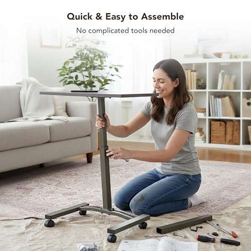 Displays By Jack Adjustable Height Rolling Laptop Desk, Portable Sit Stand Computer Table on Wheels – 24 x 16 in Mobile Workstation for Home Office, Classroom, Study Room