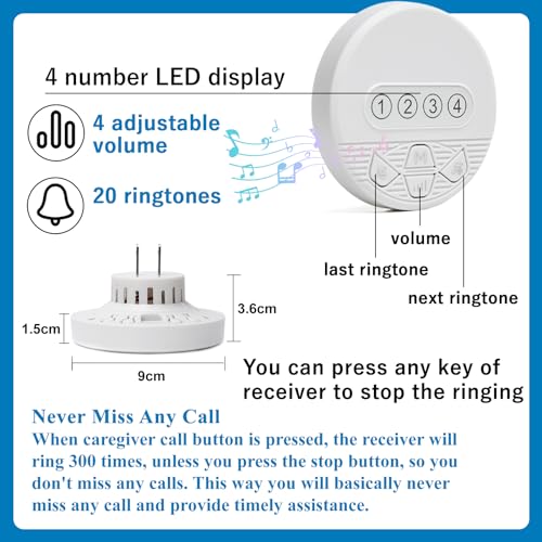 CYSSJF Wireless Caregiver Pager Elderly Call Button Plug-in Nurse Call Bell Light System with LED Number Display Panic Buttons for Seniors / Patient / Disabled at Nursing Home, Hospital, Clinic