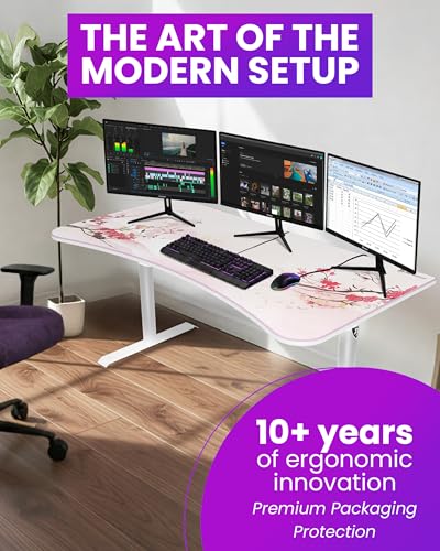 Arozzi Arena Special Edition Ultrawide Curved Gaming and Office Desk with Full Surface Water Resistant Desk Mat Custom Monitor Mount Cable Management Cut Outs - Sakura