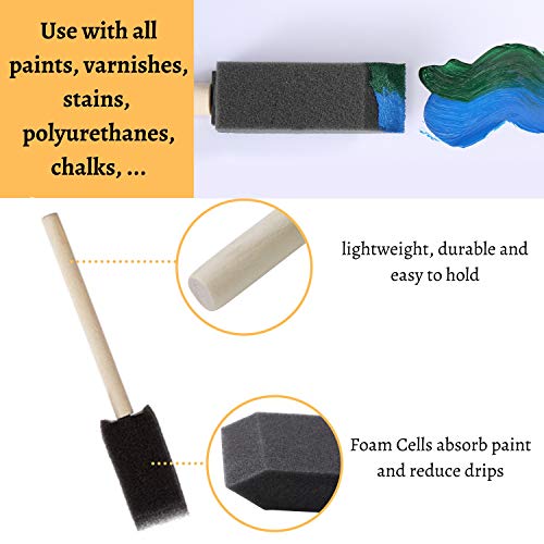 Bates- Foam Paint Brushes, 1 Inch, 200 Pack, Wooden Handle, Sponge Brushes for Painting, Staining, Varnishes, Gluing and DIY Craft Projects on Wood, Metal & More