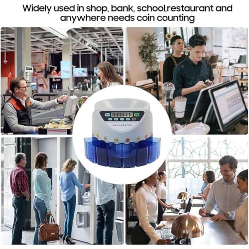 Coin Counter,Portable Shops Coin Sorter, Automatic Electronic Coin Counting Machine,Batch Counting Coin Counter Sorter, for School, Businesses, Shops, Supermarket(Blue)