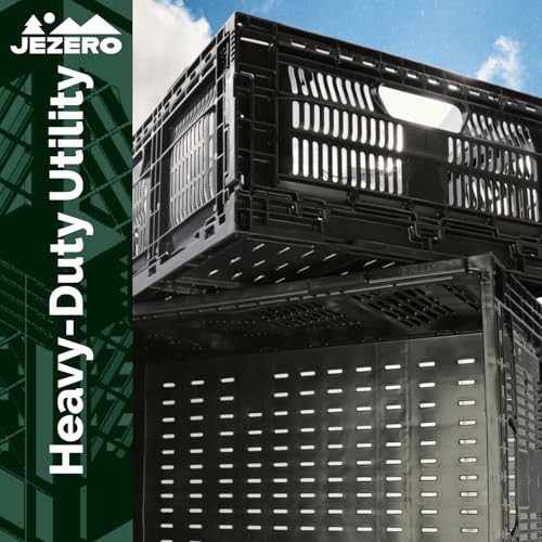 JEZERO Medium 3-Pack Collapsible Plastic Storage Crate – Stackable Utility Bin with Folding Walls for Garage, Closet, Car Trunk, and Home Organization | Black, 24" x 16" x 8"