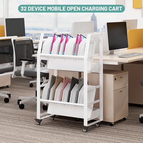 32 Device Chromebook Charging Cart with Mobile Storage and Cable Management