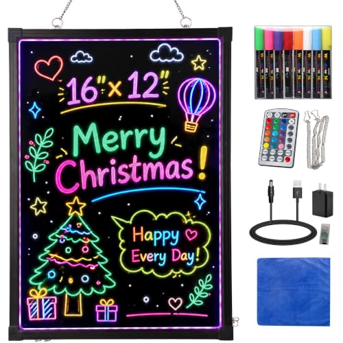 Slsy 16"x12" LED Message Writing Board, Erasable Light Up Drawing&Menu Sign