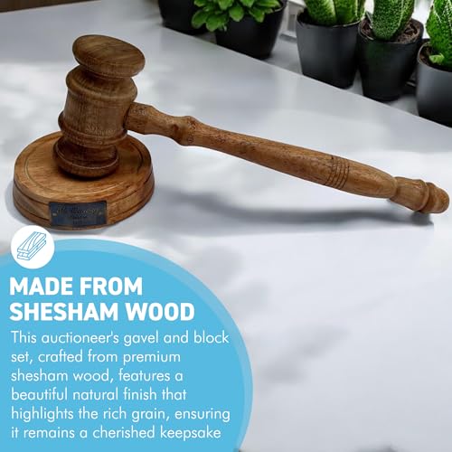 Thorness Full-Size Auctioneer's Wooden Gavel and Block - Ideal for Judges, Lawyers, Auctions, Courts, Companies, and Students, 30cm (L), Brown, 32102