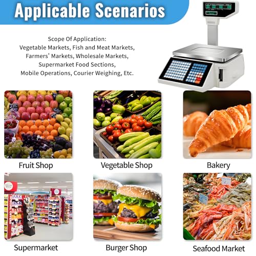 Ofyphth Digital Price Label Printing Scale, 30kg/66lbs Double Sided LCD Display, Computing Scale Thermal Printer Electronics Barcode Scale Cash Register, for Retail Store, Supermarket. PackageC