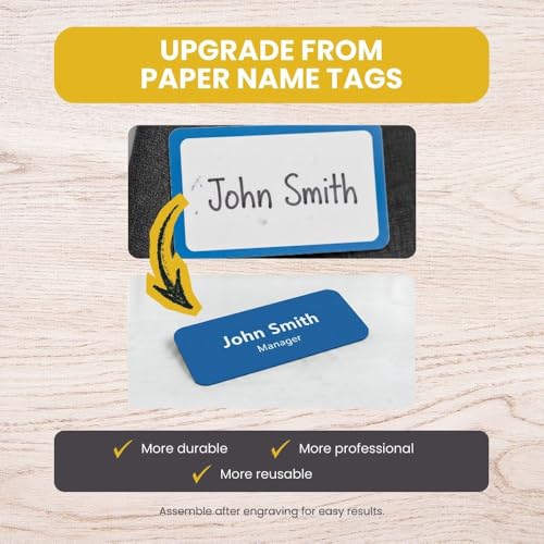 Name Tag/Badge Blanks - 50 Pack - 1" X 3" (Blue) Round Corners, Magnetic Backing