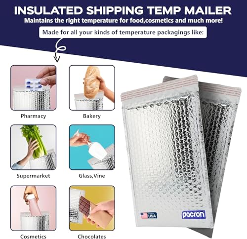 Pacron Waterproof Insulated Foil Thermal Bubble Mailers 6x7, 500-Pack
