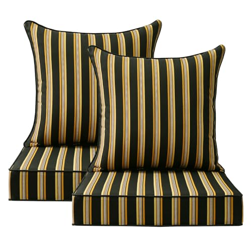 Unimatta Outdoor Patio Chair Cushions Set, 24" x 24"(24x24 Back), Set of 2, Water-Repellent, Fade Resistant, Deep Seat Bottom and Back Cushion for Backyard, Couch, Sofa, Sunset Cabana Stripe