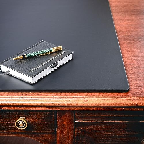 Dacasso 17” x 14” Classic Black Leather Conference Pad w/Pen Well - Luxury Leather Desk Blotter for Writing - Padded Executive Table Surface Protector