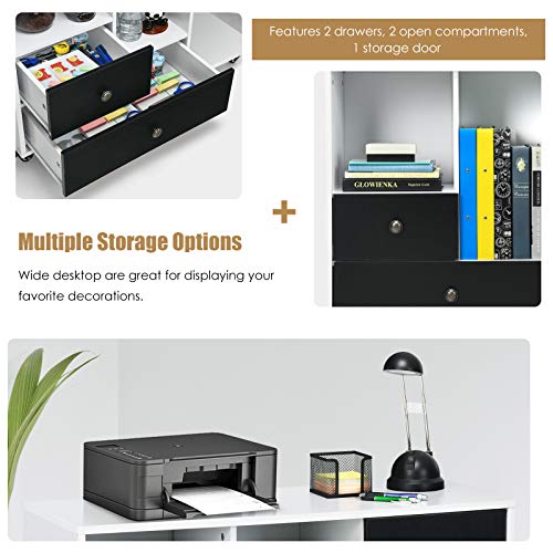 GIANTEX Mobile File Cabinet on Wheels - Lateral Filing Cabinet with Drawer, Open Shelves, Lockable Wheels, Printer Stand for Letter/Legal/A4 Size Files, Office Storage Cabinet (Round Knob)