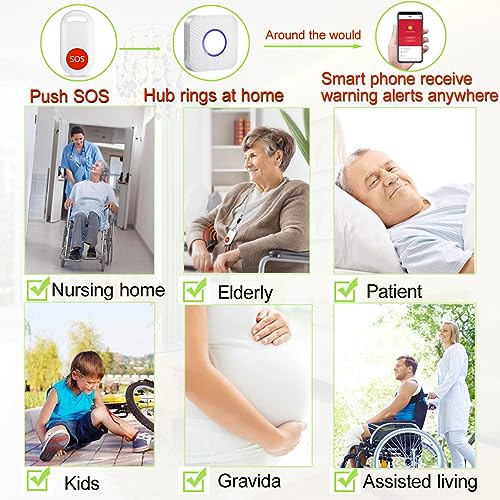 WiFi Caregiver Pager Wireless Call Button Nurse Alert System for Home/Elderly/Patient/Disabled with Phone App Two Call Button One WiFi Receiver(only Supports 2.4GHz Wi-Fi)