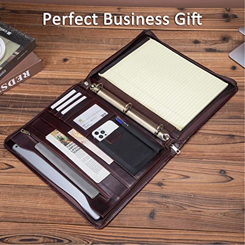 Geslun Personalized Leather Portfolio 3 Ring Binder for 8.5 x 11" Notepad
