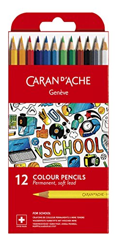 Caran d'Ache School Line Permanent Colored Pencils, 12 Colors