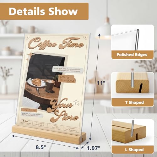Comix 8.5x11 Inch Acrylic Sign Holder with Wood Base, 12 Pack Flyer Holder
