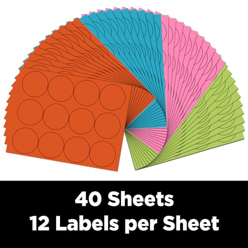 JAM PAPER Circle Label Sticker Seals - 2 1/2 Inch Diameter - Assorted Fashion Colors - 4 Packs of 120 Colorful Labels - 480 Circular Labels Total