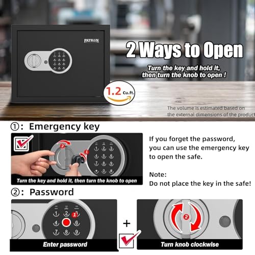 [ 1.2 Cu.ft. ]PATRON Fireproof Safe for Home,Digital Security Home Cabinet Safes for Money Cash Documents,Safe Box with Electronic Keypad,Removable Shelf for Office Business 1.2 Cu.ft.