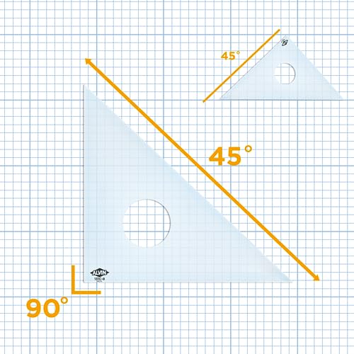 ALVIN Drafting Triangle, Clear Acrylic, 45/90 Degrees, 24 in, 131C-24