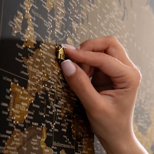 Canvas World Map with Cork Pin Board - English Lettering - Decorative Wall Decoration for All Rooms - Canvas Pictures with World Map Motif (90x60 cm, Pattern 5)