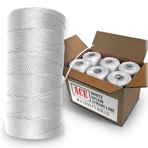 White Mason Line String Line - #18 Braided Nylon String - 6,000 Ft Length - Nylon Twine for Gardening Or Masonry Tools - Perfect Construction String for A String Level, Twine String for Gardening