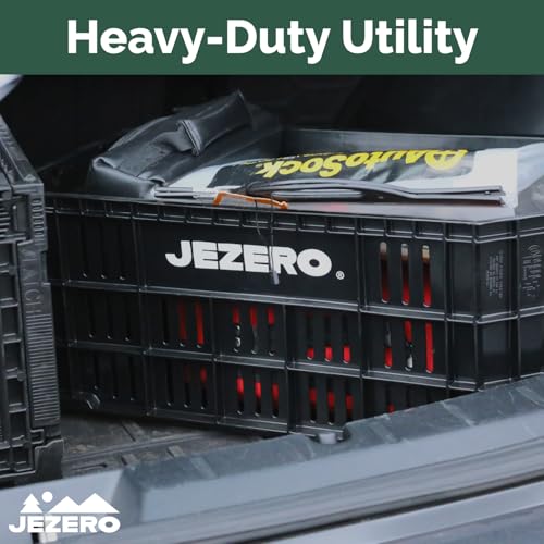 JEZERO Heavy-Duty Plastic Utility Tote | Reinforced Storage Crate for Heavy Loads | Durable & Reusable | 20" x 12" x 8", Black, 6-Pack
