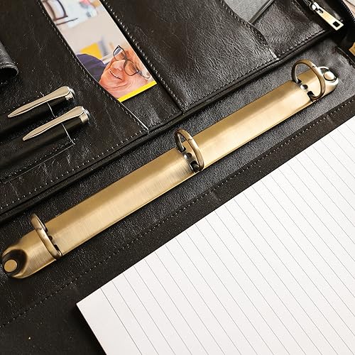 3-Ring Leather Portfolio, Legal Size Portfolio with Handle, 3 Ring Binder Padfolio & Zipper, 15" Laptop Bag Business Organizer for Him (Standard, Black)