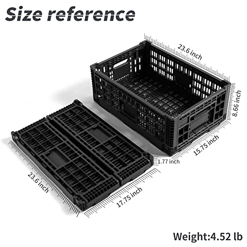 QTJH Collapsible Storage Bin Containe，52 Liter Transferheavy duty plastic storage box,milk crates heavy duty Transit storage of various items black (2)